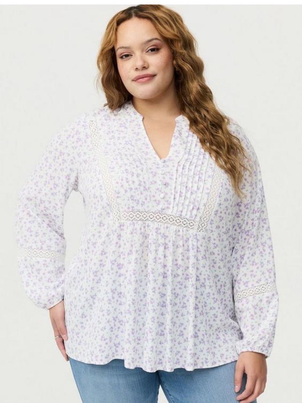 torrid Lavender Floral Lace-Trim Peasant Blouse